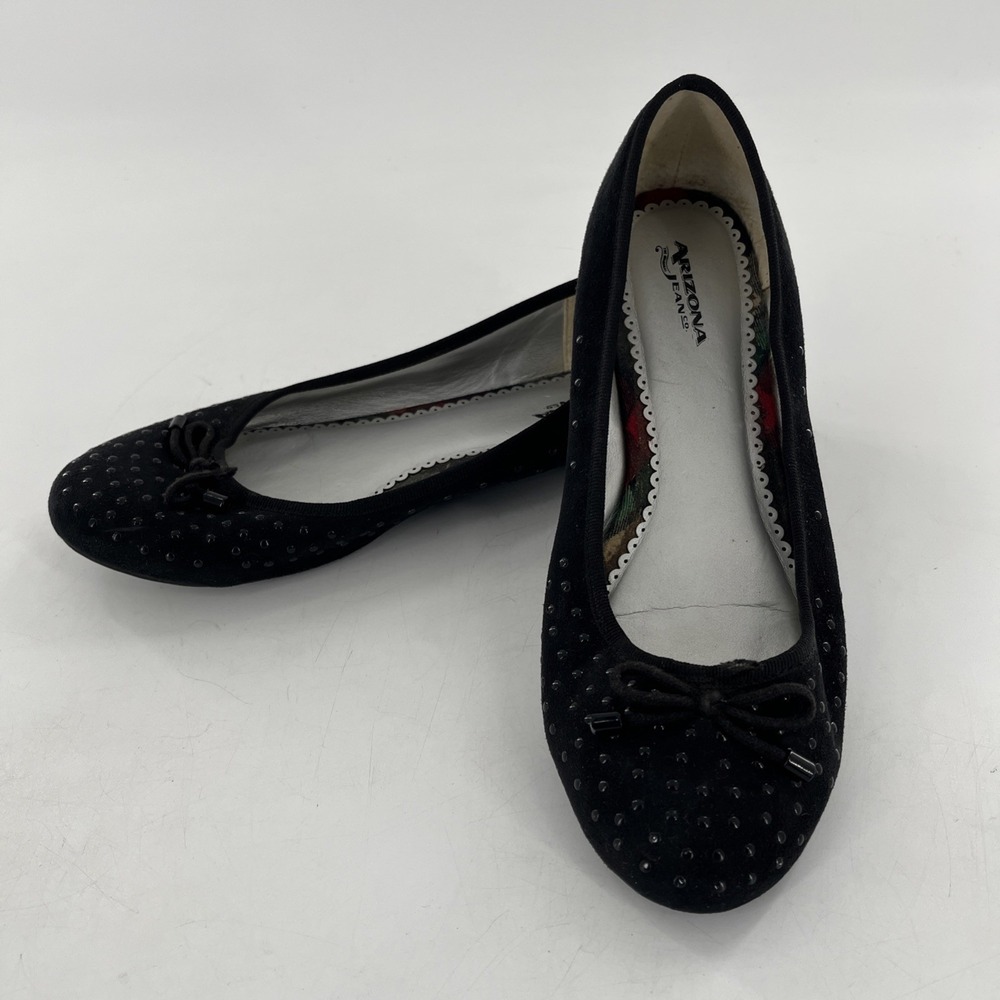 Arizona Jeans Ballet Flat Womens Black Studs Faux Suede Bow 8 Slip On Round Toe